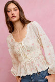 SO ME Floral Clip Dot Lace Trim Ruched Bodice Blouse  Style Ratio