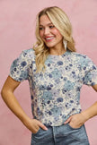 SO ME Floral Print Short Sleeves Sweater Knit Top  Style Ratio