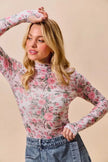 SO ME Floral Rose Print Mesh Sheer Layering Top  Style Ratio