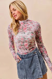 SO ME Floral Rose Print Mesh Sheer Layering Top  Style Ratio