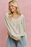 SO ME Linen Blend Woven Long Sleeve With Smocking Top  Style Ratio