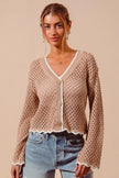 SO ME Open Knit Light Weight Sweater Cardigan With Contrast Wavy Scallop Edge  Style Ratio