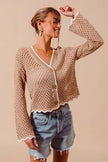 SO ME Open Knit Light Weight Sweater Cardigan With Contrast Wavy Scallop Edge  Style Ratio
