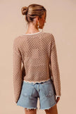 SO ME Open Knit Light Weight Sweater Cardigan With Contrast Wavy Scallop Edge  Style Ratio