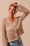 SO ME Open Knit Light Weight Sweater Cardigan With Contrast Wavy Scallop Edge  Style Ratio