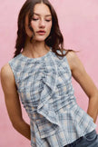 SO ME Plaid Sleeveless Ruffle Peplum Top  Style Ratio