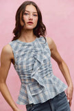 SO ME Plaid Sleeveless Ruffle Peplum Top  Style Ratio