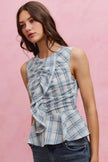 SO ME Plaid Sleeveless Ruffle Peplum Top  Style Ratio