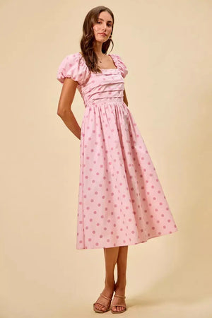 SO ME Polka Cotton Print Short Sleeves Midi Dress  Style Ratio