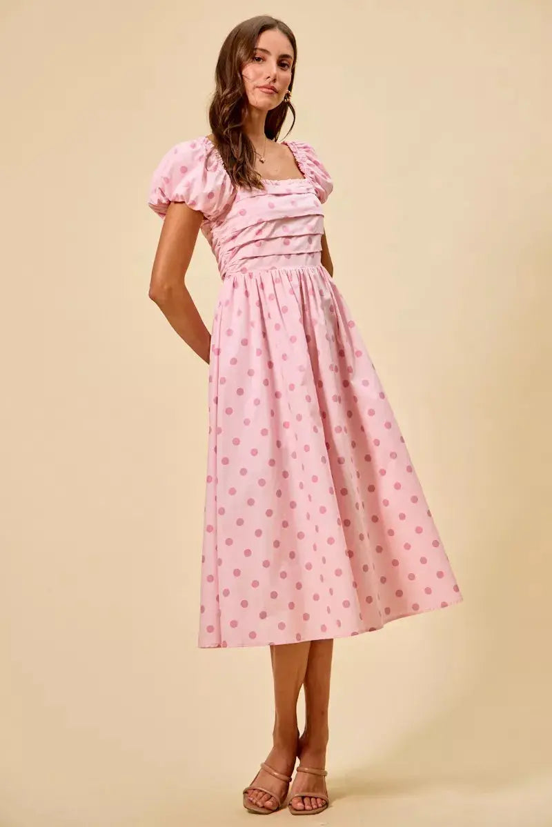 SO ME Polka Cotton Print Short Sleeves Midi Dress  Style Ratio
