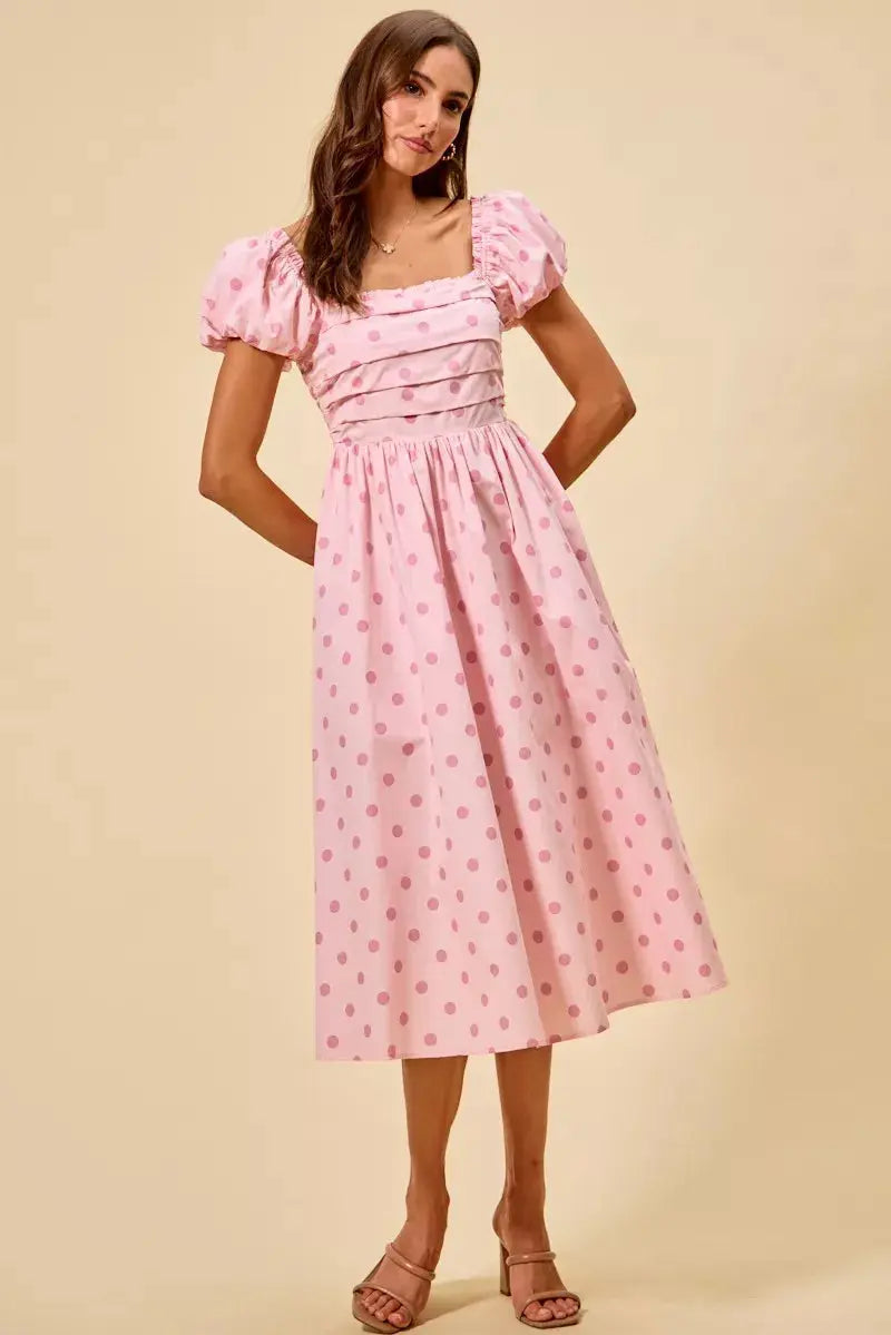 SO ME Polka Cotton Print Short Sleeves Midi Dress  Style Ratio