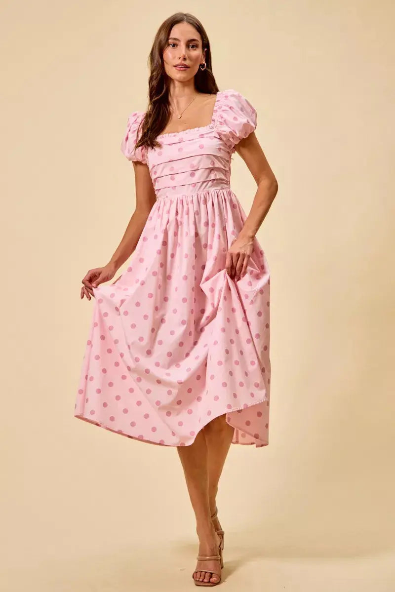 SO ME Polka Cotton Print Short Sleeves Midi Dress  Style Ratio