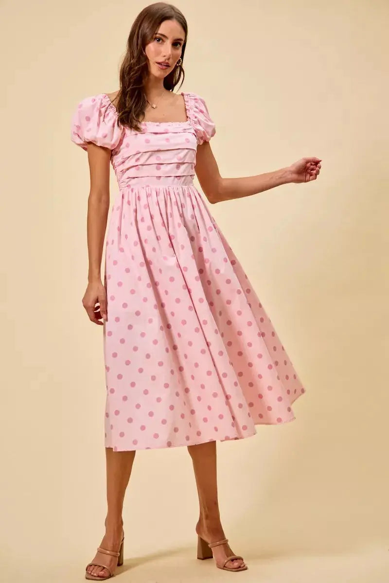 SO ME Polka Cotton Print Short Sleeves Midi Dress  Style Ratio