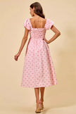 SO ME Polka Cotton Print Short Sleeves Midi Dress  Style Ratio
