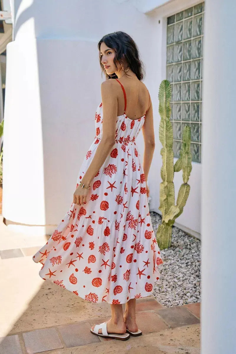 SO ME Shell Print Tiered Lined Midi Cami Dress With Belt  Style Ratio