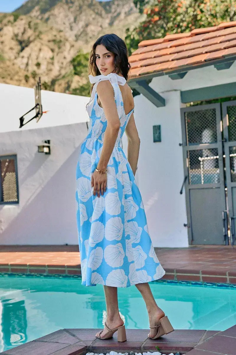 SO ME Shell Smocked Bodice Shoulder Tie Lined Midi Dress  Style Ratio