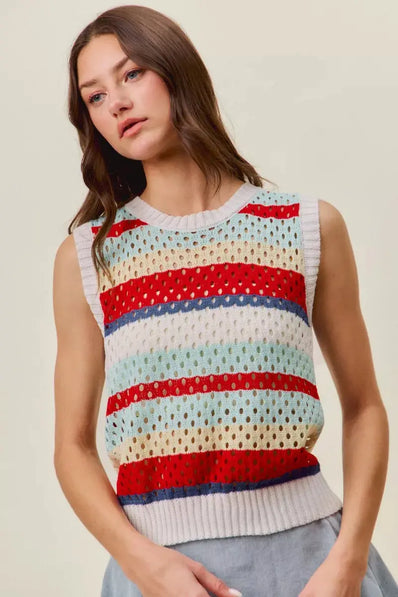 SO ME Tie Back Multi Stripe Sweater Knit Tank Top  Style Ratio