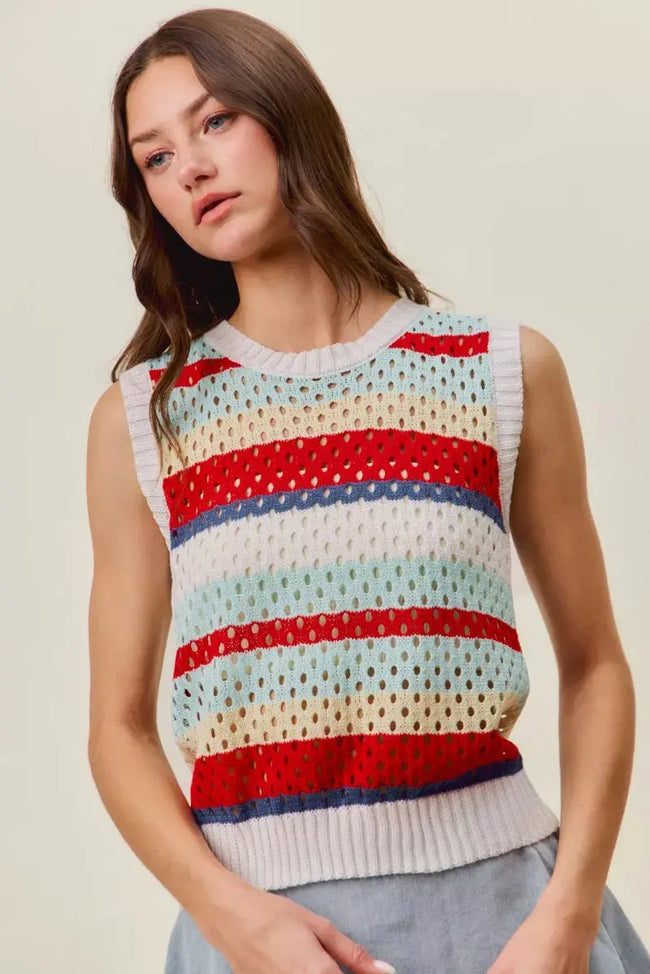 SO ME Tie Back Multi Stripe Sweater Knit Tank Top  Style Ratio