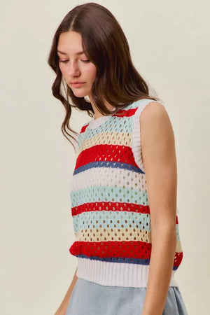 SO ME Tie Back Multi Stripe Sweater Knit Tank Top  Style Ratio