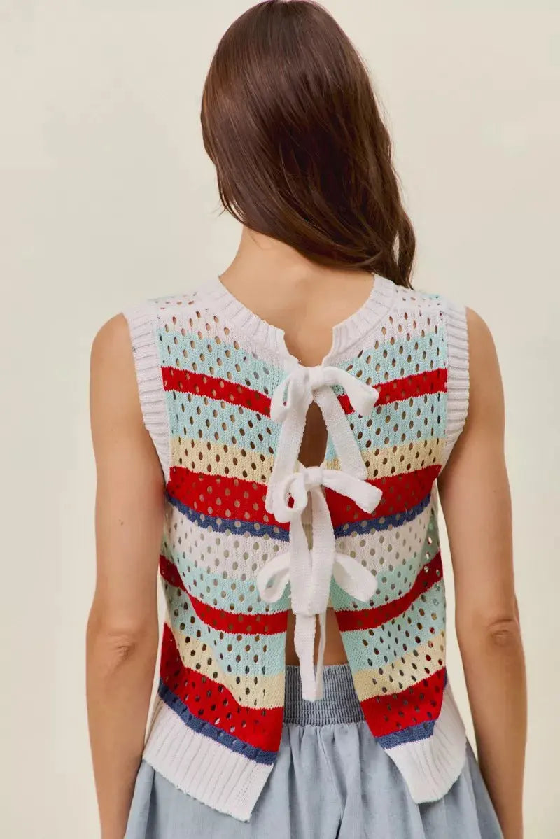 SO ME Tie Back Multi Stripe Sweater Knit Tank Top  Style Ratio