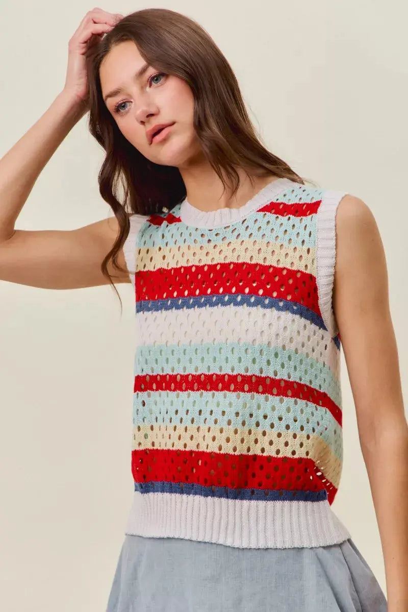 SO ME Tie Back Multi Stripe Sweater Knit Tank Top  Style Ratio