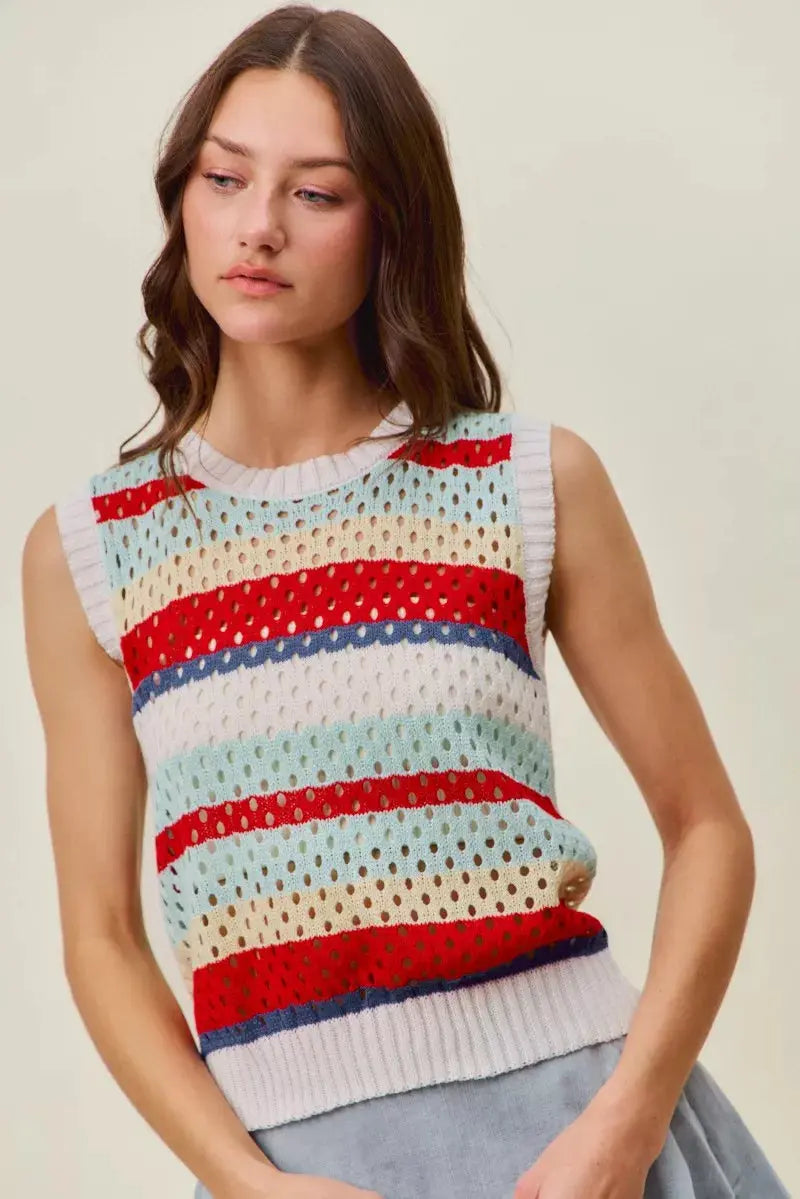 SO ME Tie Back Multi Stripe Sweater Knit Tank Top  Style Ratio
