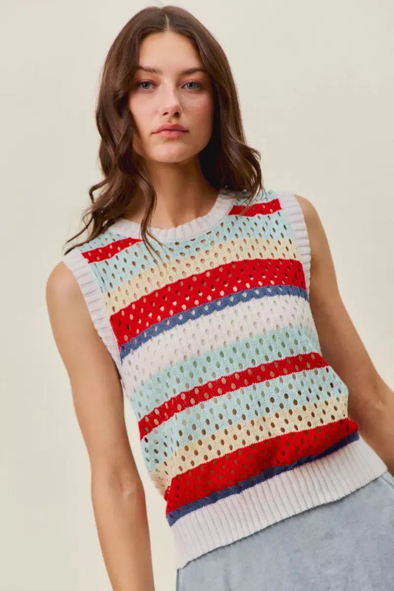 SO ME Tie Back Multi Stripe Sweater Knit Tank Top  Style Ratio
