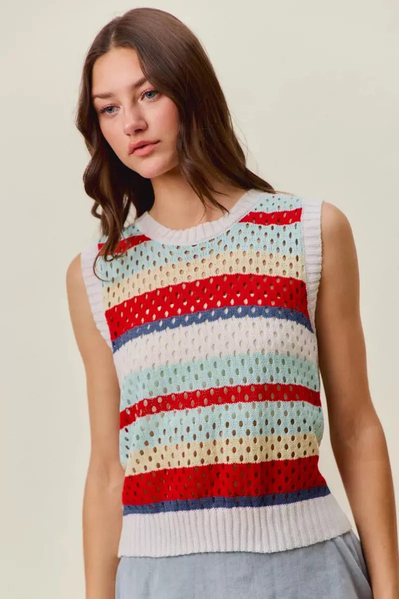 SO ME Tie Back Multi Stripe Sweater Knit Tank Top  Style Ratio