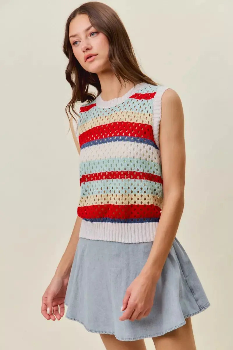 SO ME Tie Back Multi Stripe Sweater Knit Tank Top  Style Ratio