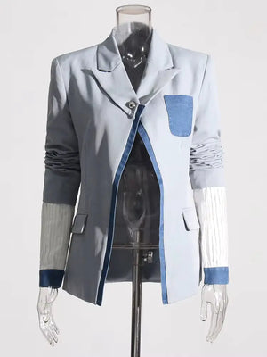 Denim Color Block Chic Blazers with Notched Collar  Style Ratio