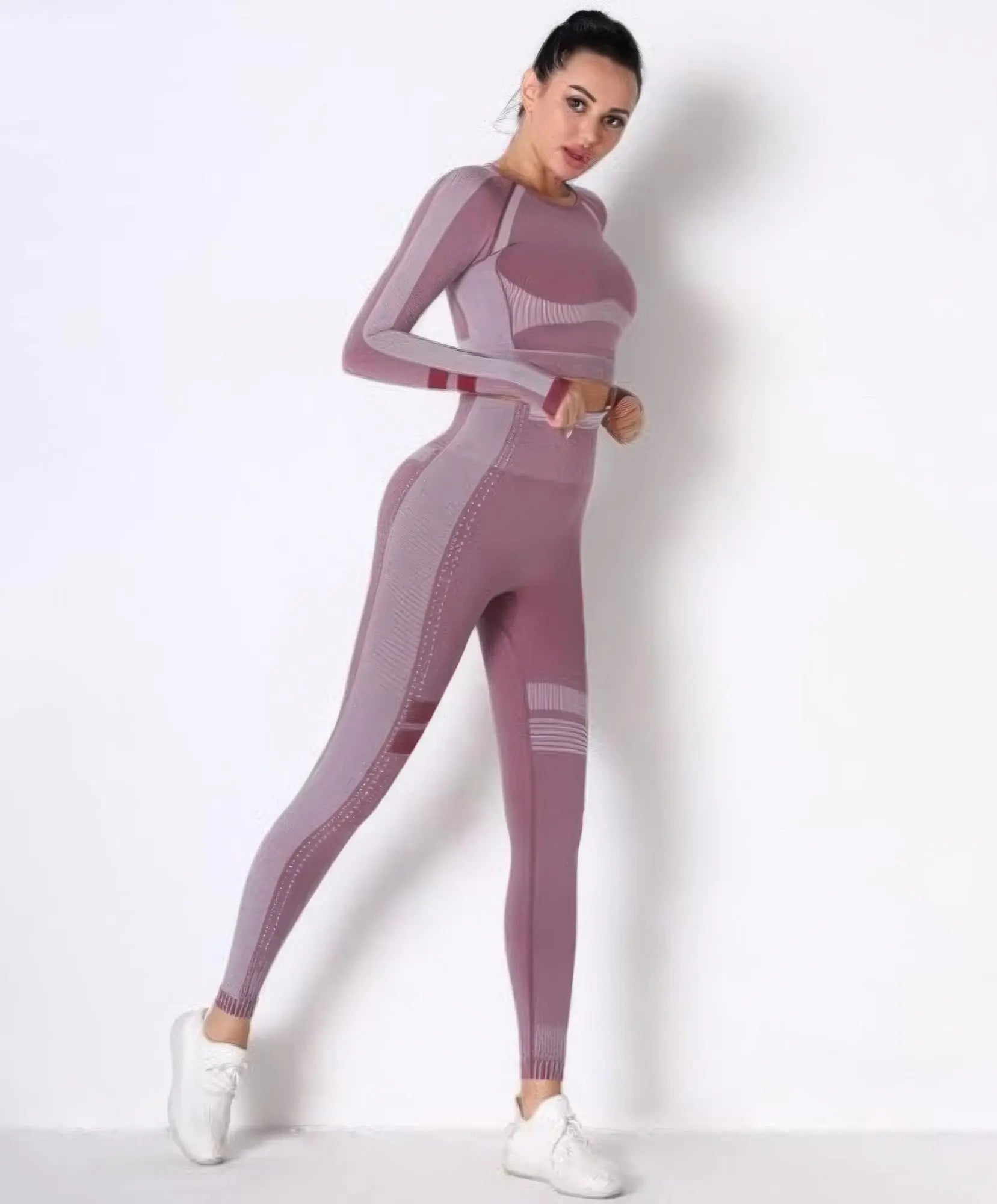 Seamless Long Sleeve Solid Yoga Set  Style Ratio