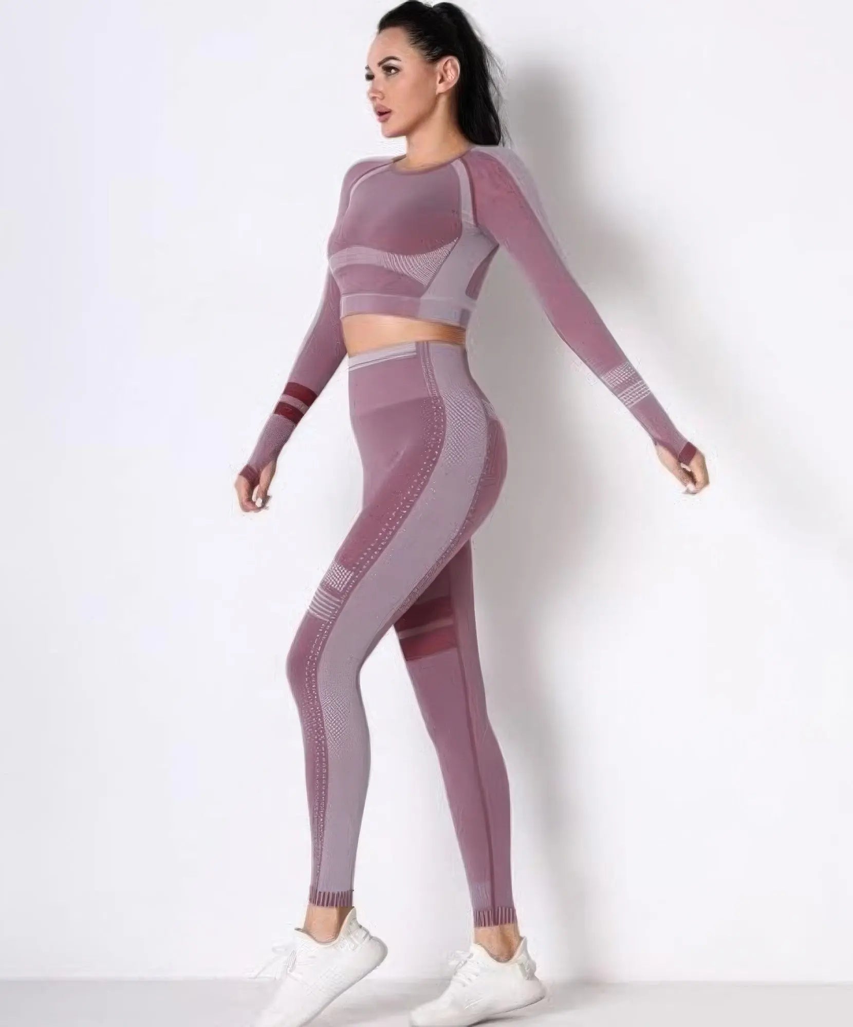 Seamless Long Sleeve Solid Yoga Set  Style Ratio