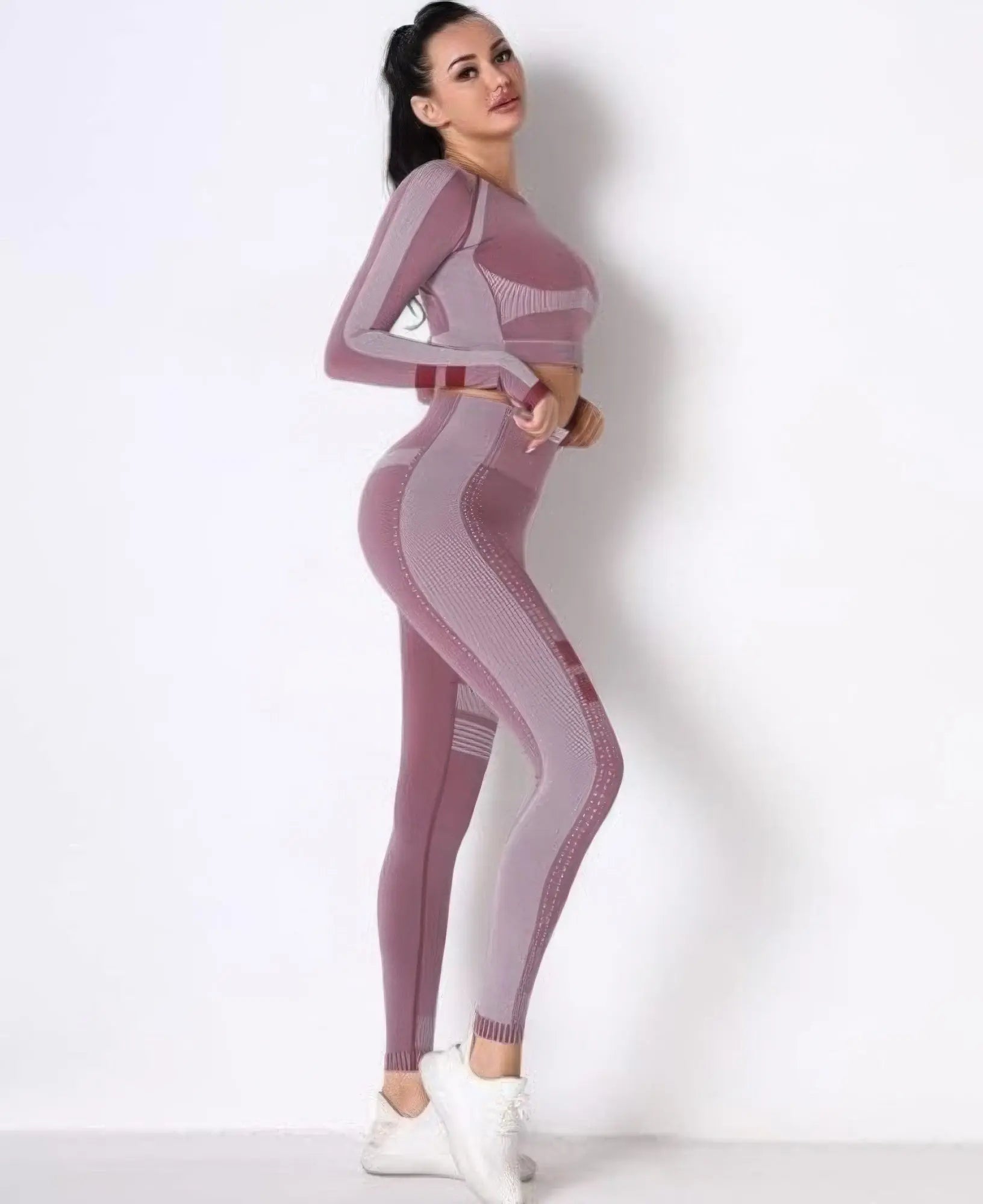 Seamless Long Sleeve Solid Yoga Set  Style Ratio