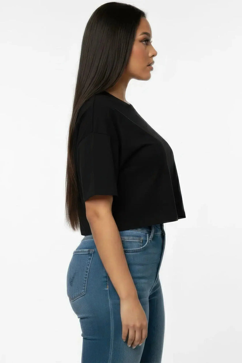 Short Sleeve Round Neck Basic Crop Top  Style Ratio