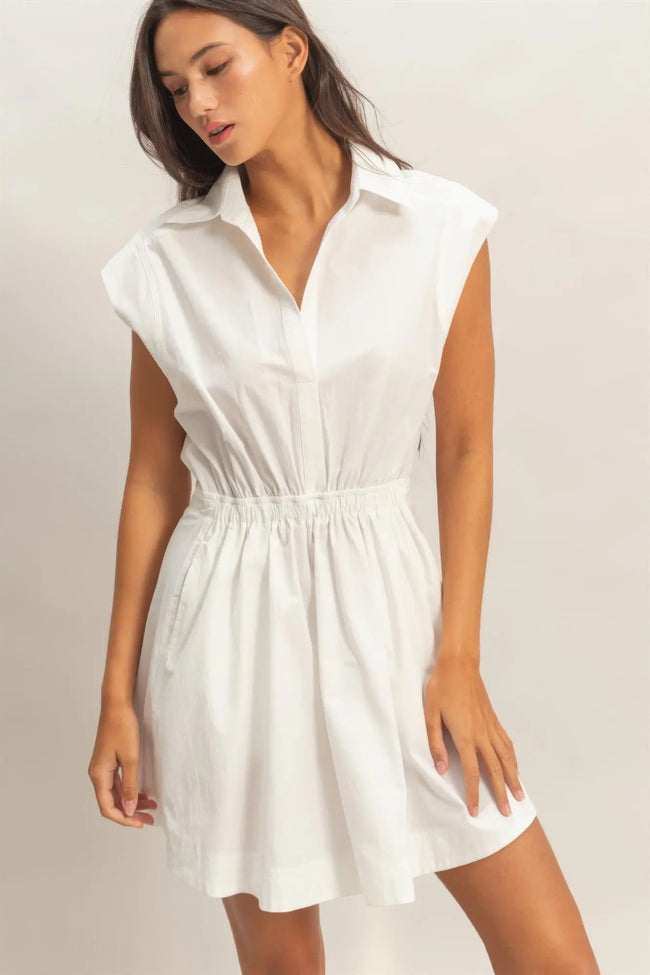 Sleeveless Collared Shirred Mini Dress  Style Ratio