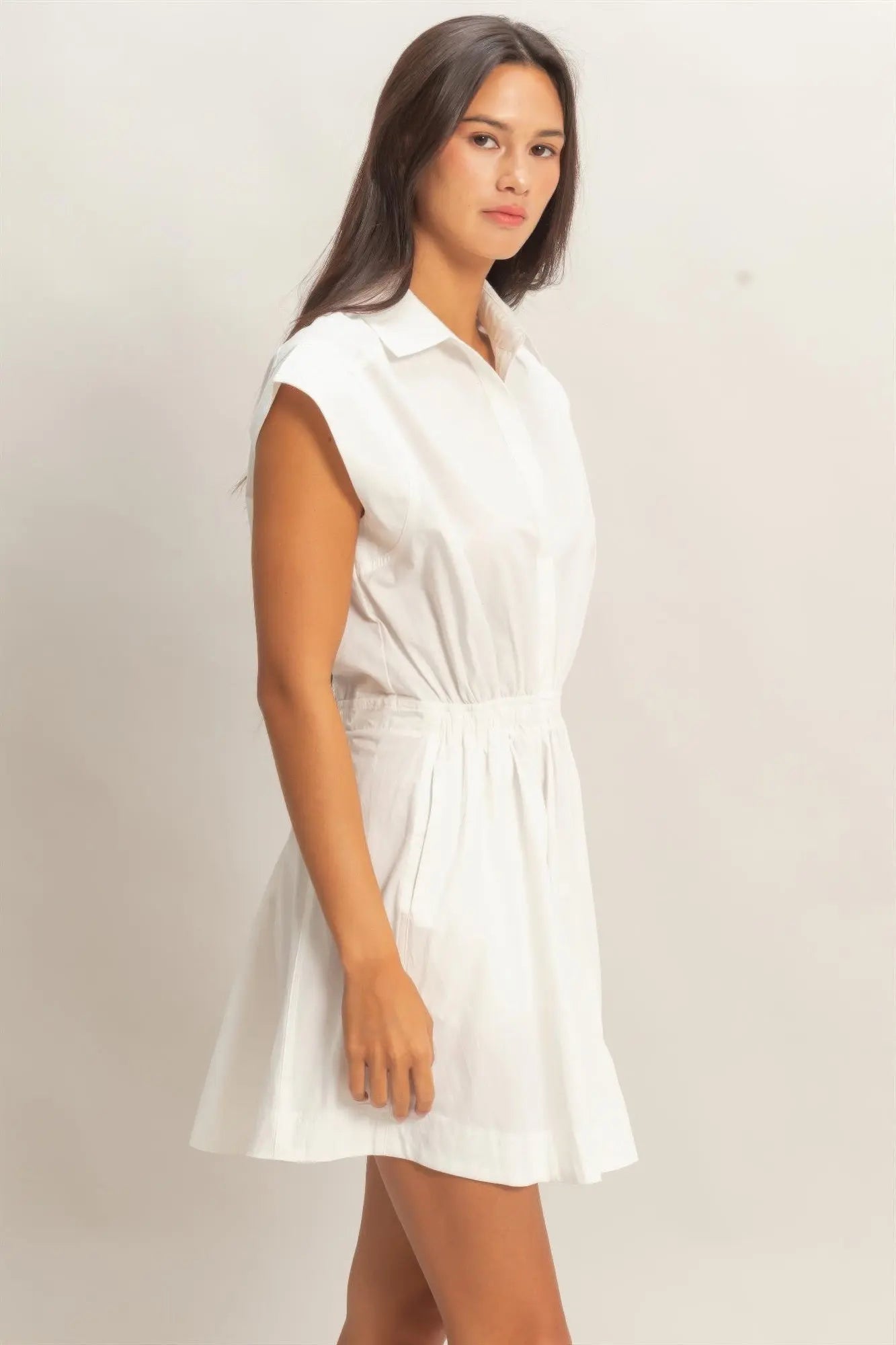 Sleeveless Collared Shirred Mini Dress  Style Ratio