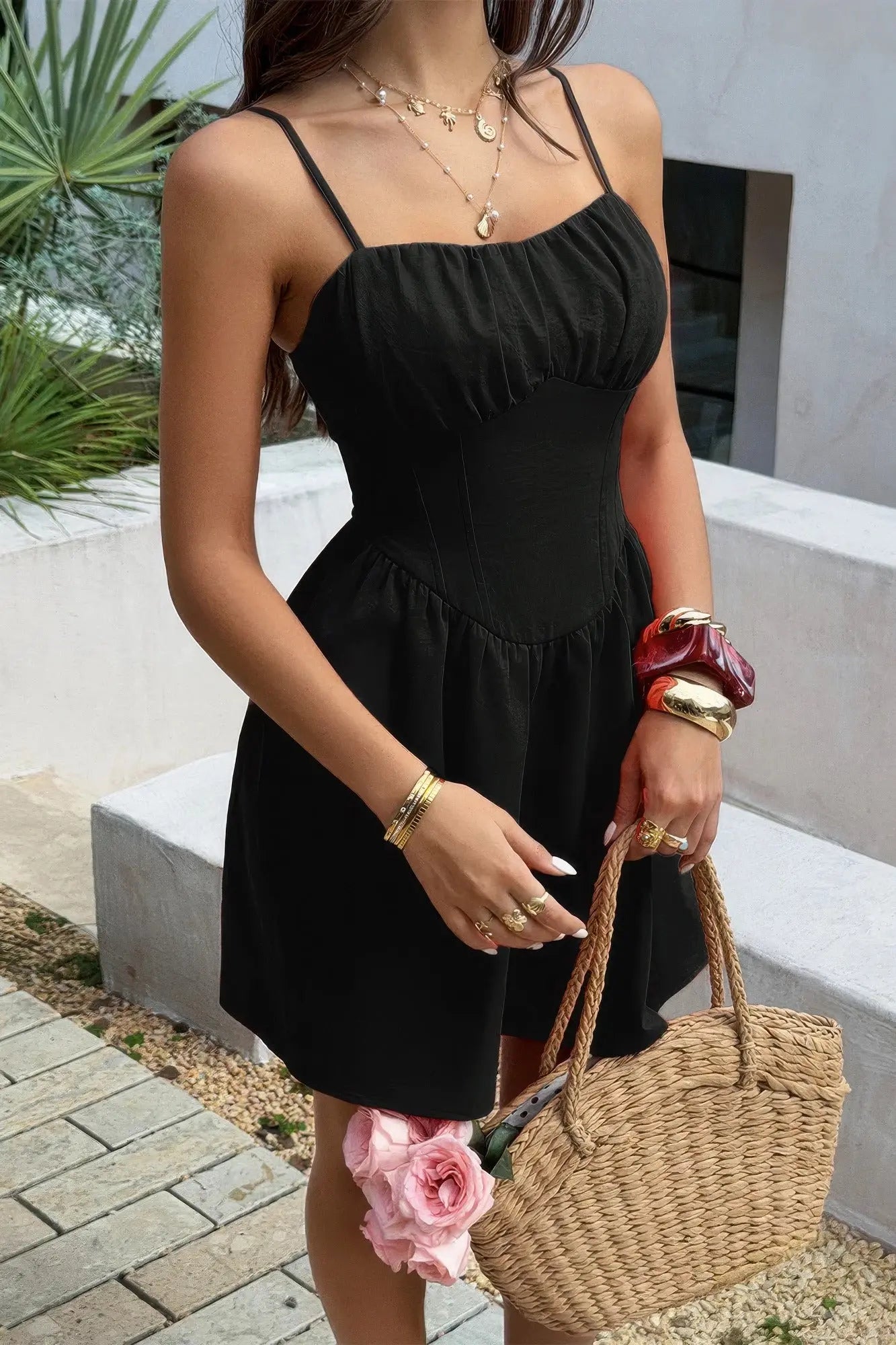 Sleeveless Lace Trim Corset Mini Dress  Style Ratio