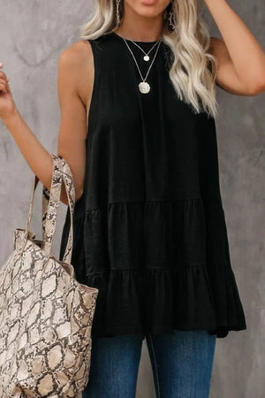 Sleeveless Loose Ruffle Hem Flared Tunic Top  Style Ratio