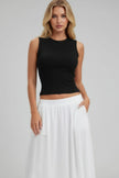 Sleeveless Mock Neck Top With Adjustable Side Slit Tie  Style Ratio
