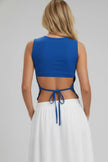Sleeveless Mock Neck Top With Adjustable Side Slit Tie  Style Ratio