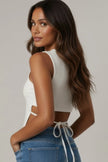 Sleeveless Mock Neck Top With Adjustable Side Slit Tie  Style Ratio