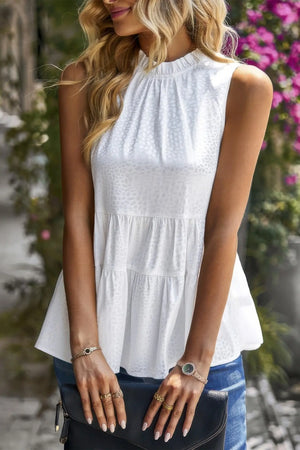 Sleeveless Ruffle Trim Ruffle Hem Loose Top  Style Ratio