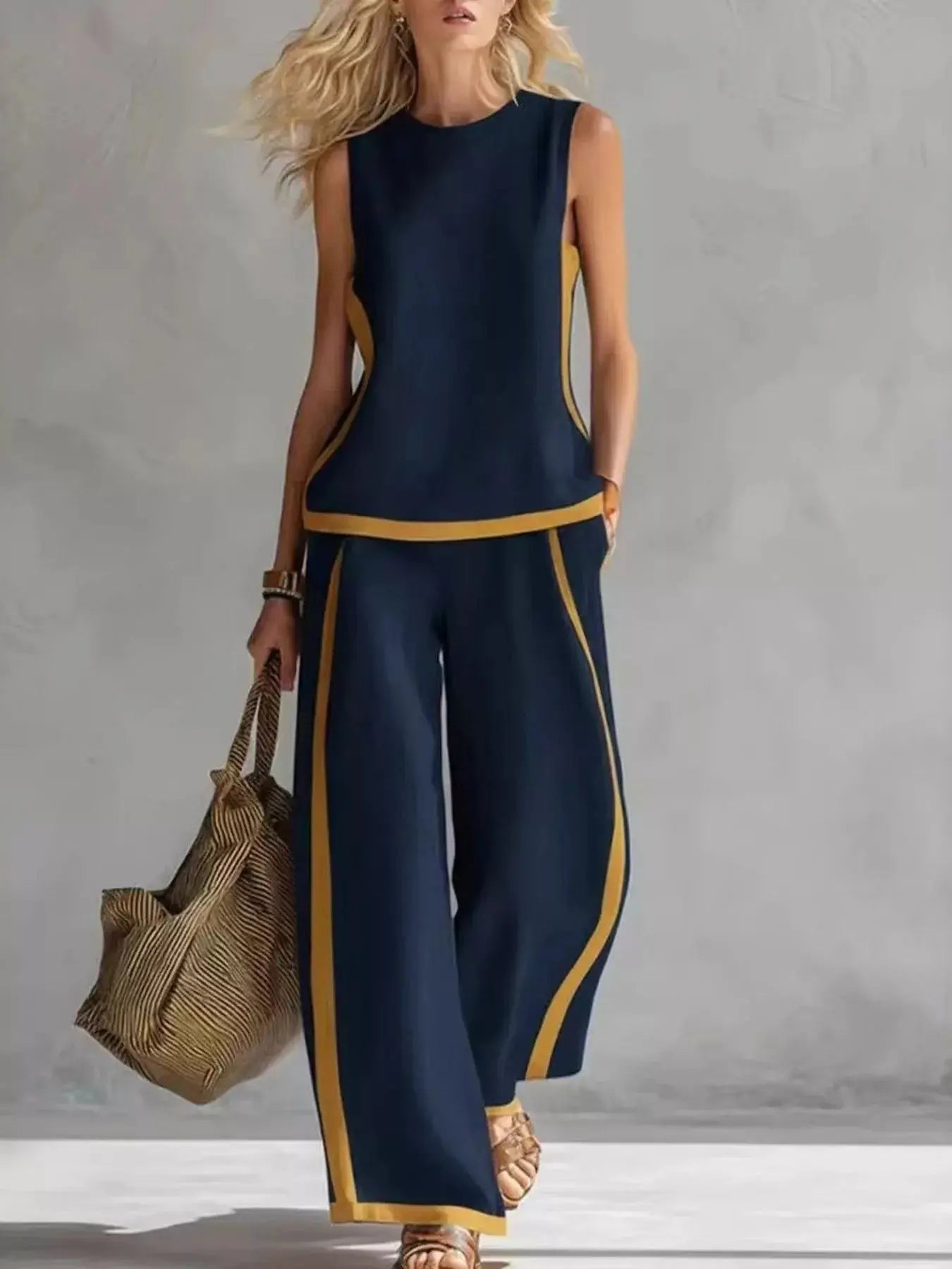 Sleeveless Tank Top and Wide-Leg Pants Set  Style Ratio
