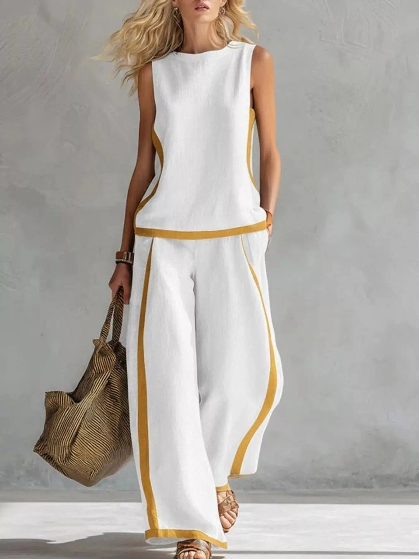 Sleeveless Tank Top and Wide-Leg Pants Set  Style Ratio