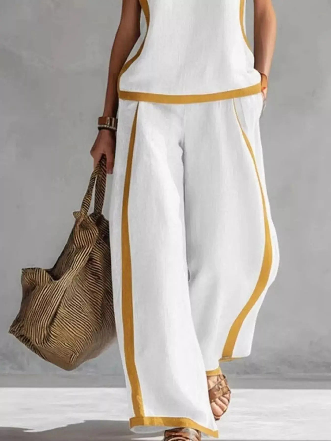 Sleeveless Tank Top and Wide-Leg Pants Set  Style Ratio