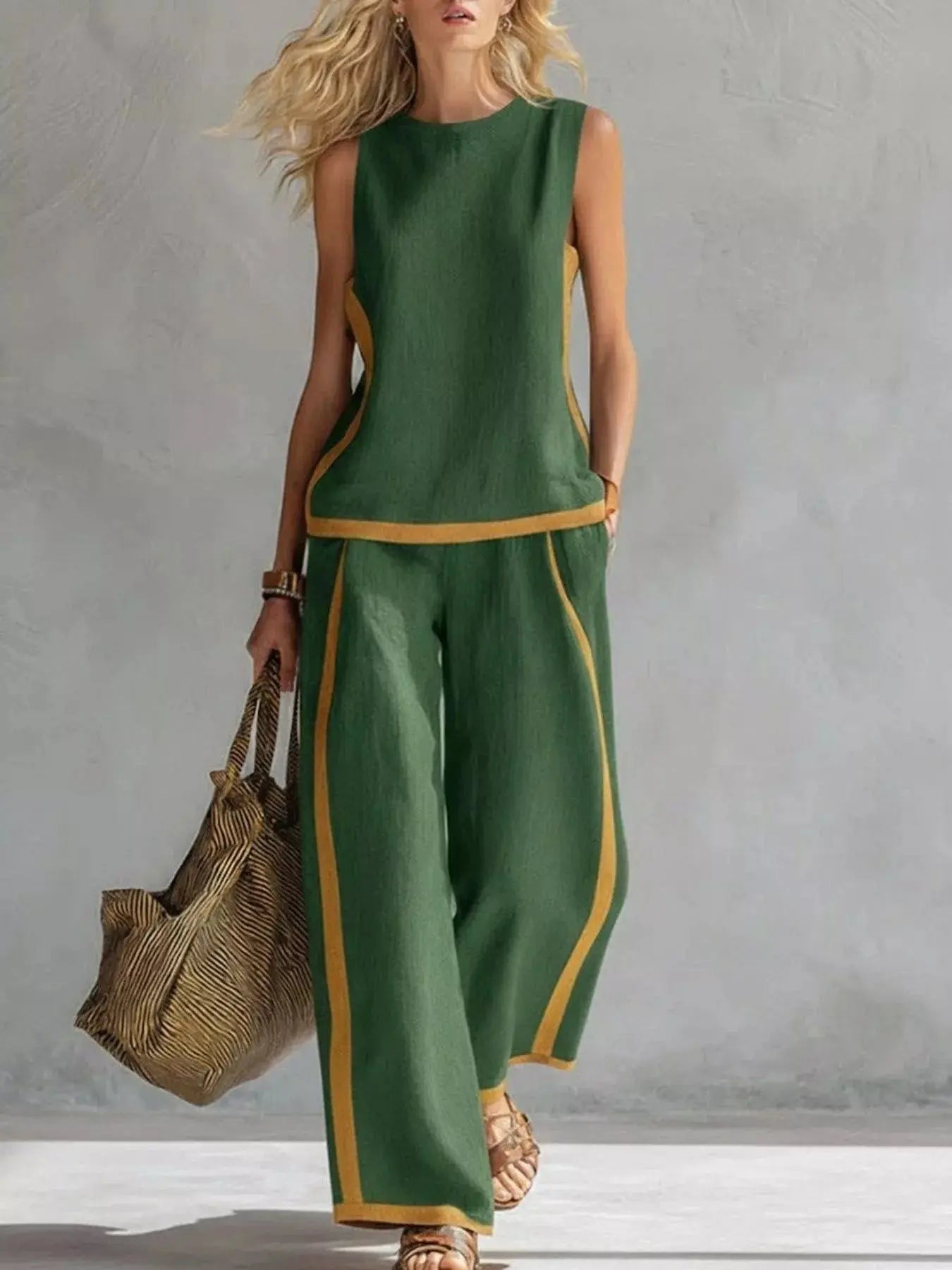 Sleeveless Tank Top and Wide-Leg Pants Set  Style Ratio