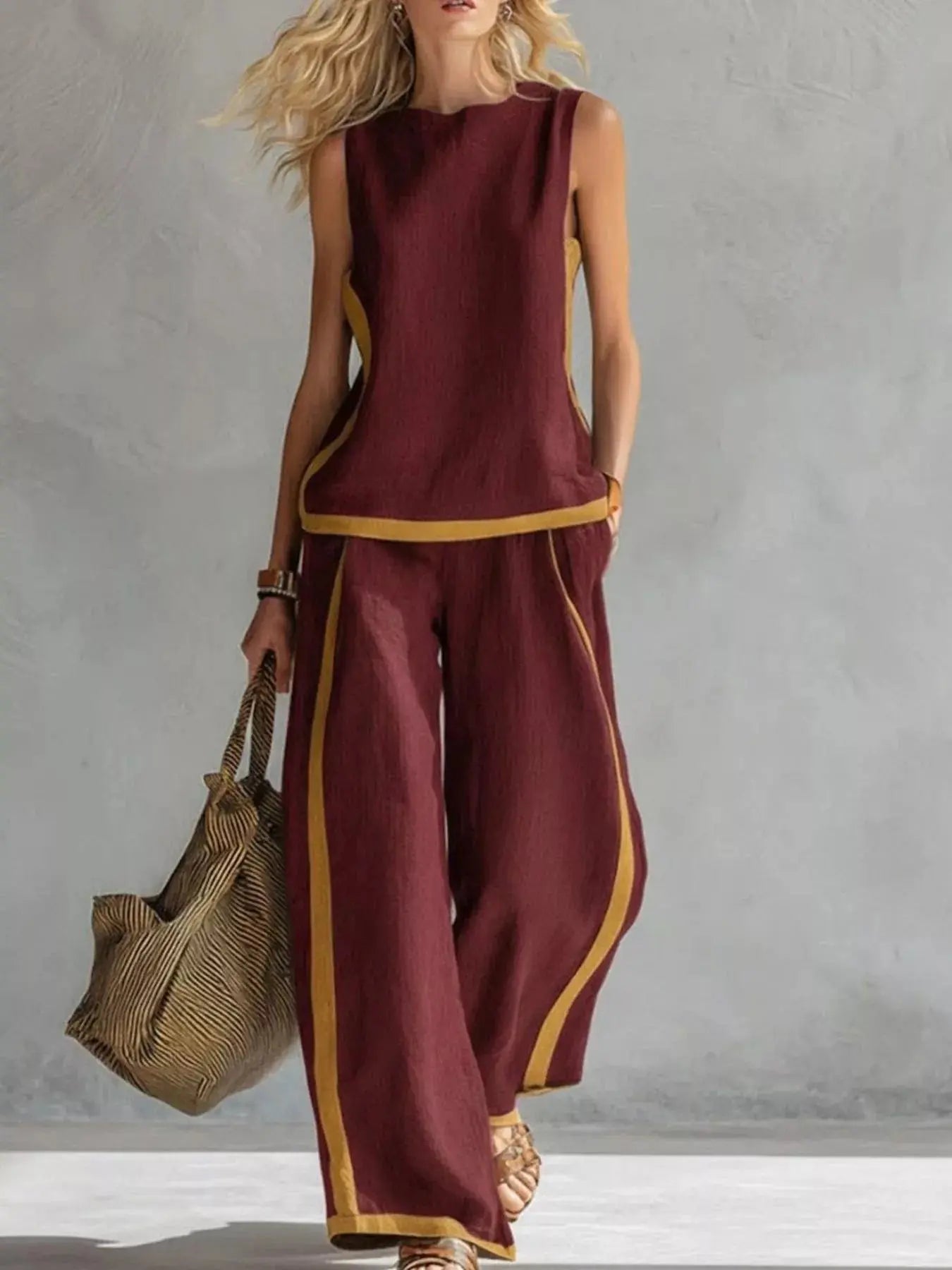 Sleeveless Tank Top and Wide-Leg Pants Set  Style Ratio