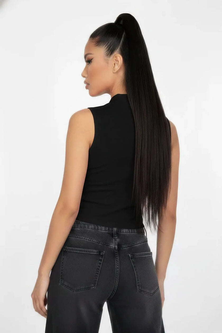 Slim-fit Sleeveless Polo Collar Crop Top  Style Ratio
