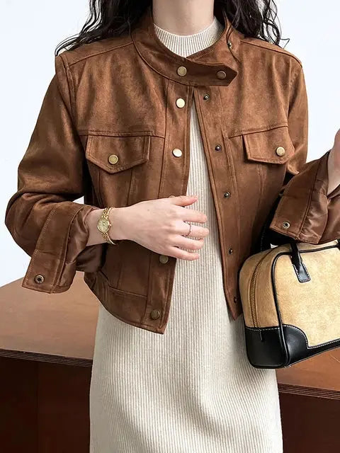 Soft Velvet Caramel Long Sleeve Jacket  Style Ratio