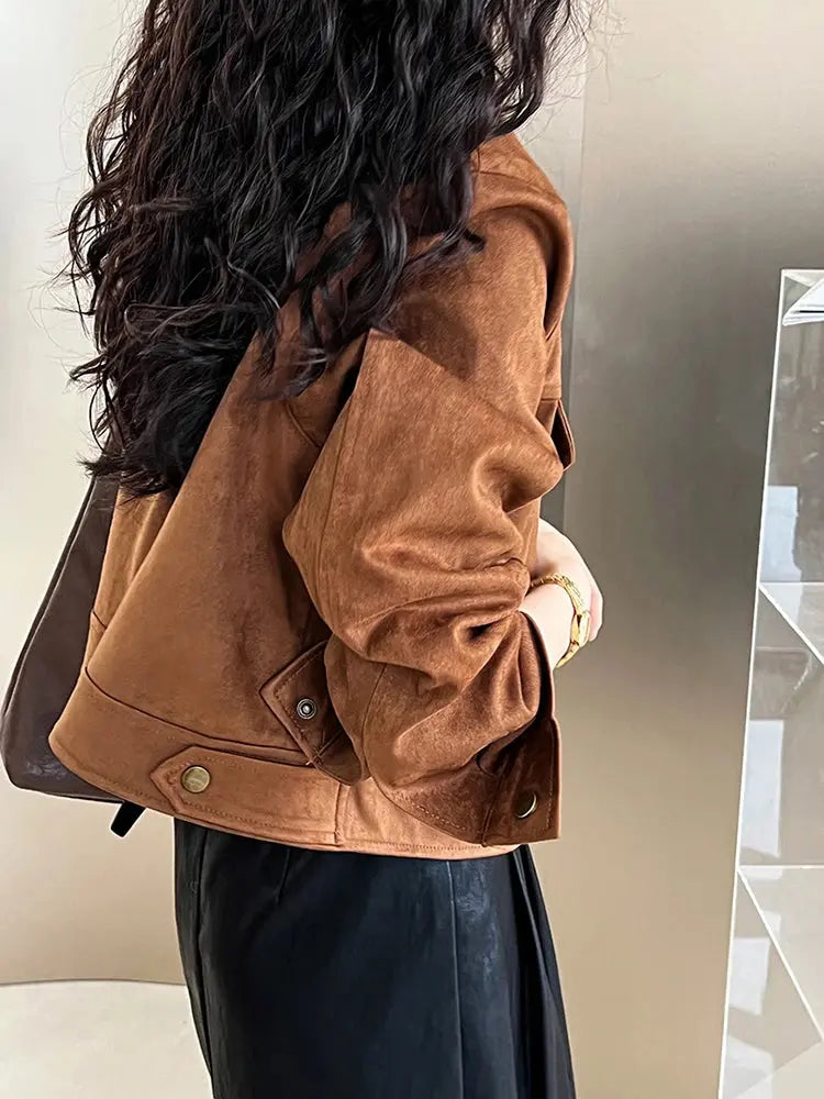 Soft Velvet Caramel Long Sleeve Jacket  Style Ratio